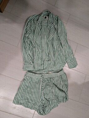 Universal Thread Linen Set Green and White Striped